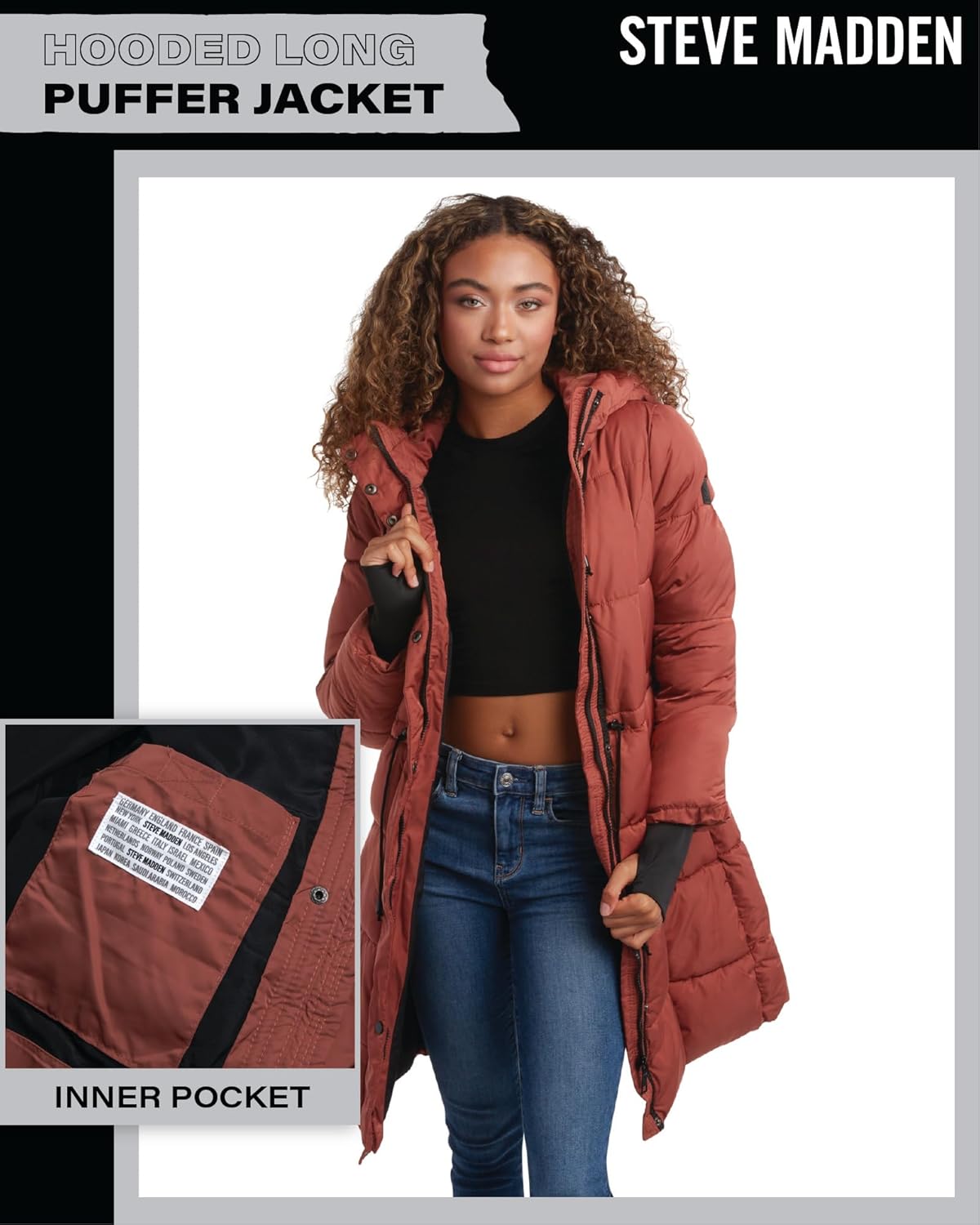 Steve Madden Womens Long Puffer Coat - Insulated Hooded Quilted Parka Puffer Jacket - Warm Winter Jacket for Women - Image 6