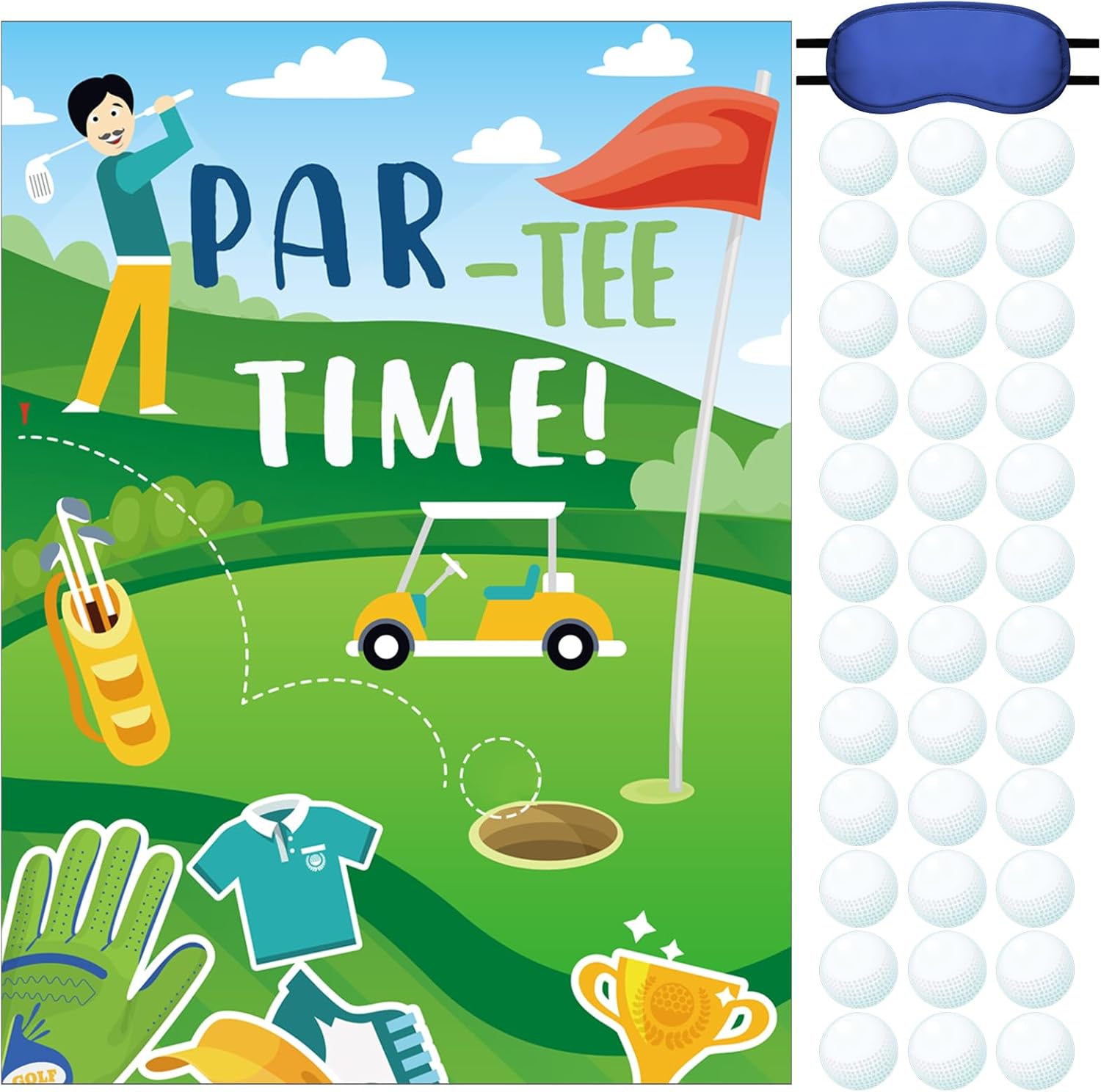 Cholemy 38 Pcs Golf Party favor Games Par Tee Time Pin the Golf Ball on the Hole Game Poster Stickers with Blindfolds for Boy Girl Women Birthday Party Supplies Decoration