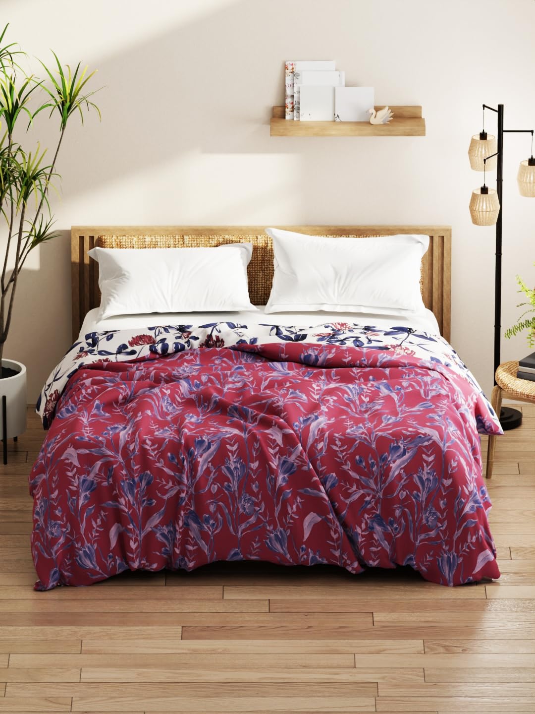 KOPA Super Soft Bamboo Micro Double Comforter for All Weather -1pc Double Size (Denim Cotton Feel) | Cotton Feel Reversible Lightweight | Bed Comforter for All Weather Floral-Rose/Blue-picture-15