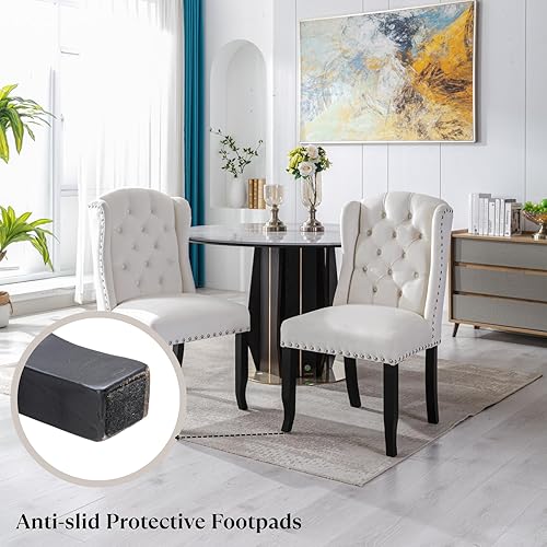 Miniatura 7 de Ya-Home Juego de 2 sillas de comedor clásicas, tapizadas de terciopelo con respaldo alto y patas de madera, cómodas sillas laterales sin brazos para