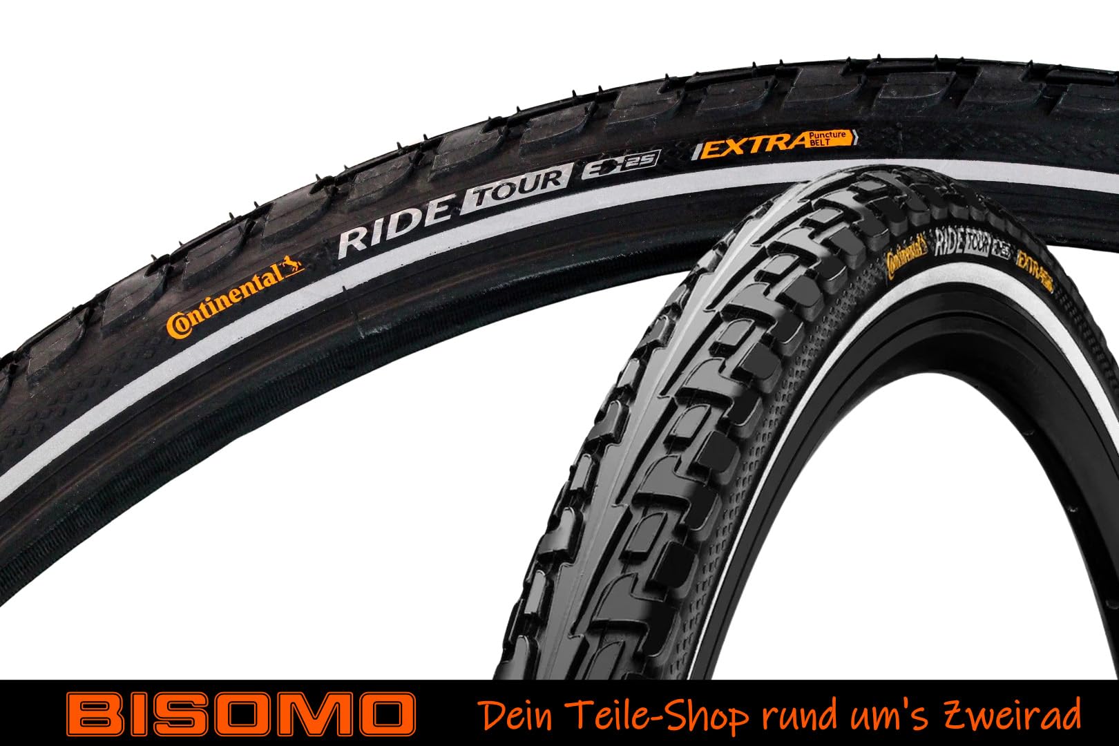 2X Fahrradreifen Continental Ride Tour 1.60 x 28 Zoll, 42-622, Pannengürtel Puncture Belt + Schlauch AV/DV/SV Ventil oder ohne, auch E-Bike bis 25km/h