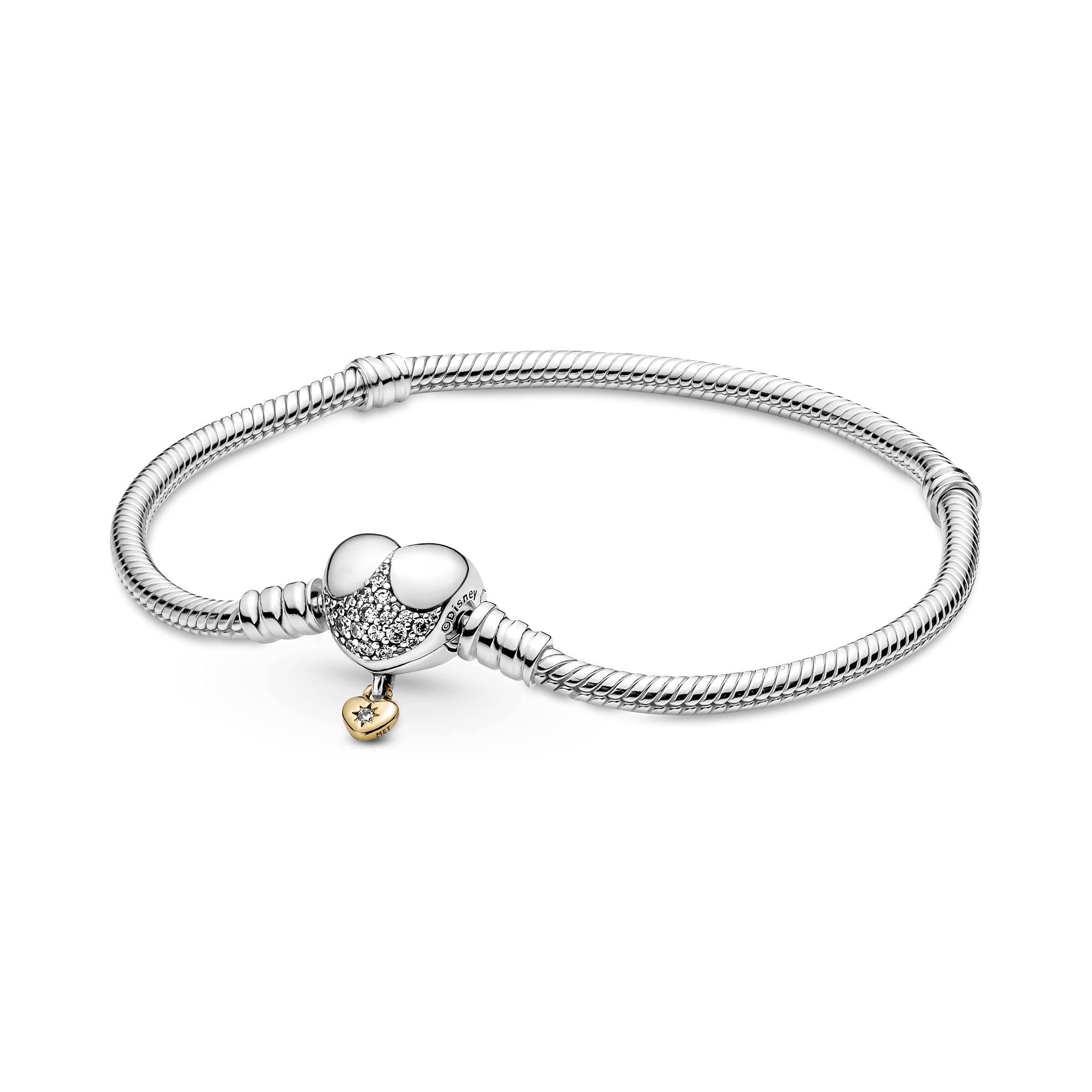 PANDORA Schlangen-Gliederarmband mit Herz-Verschluss mit Sterling-Silber und 14 Karat vergoldete Metalllegierung und Zirkoniasteine aus der Disney x Collection, 20 cm