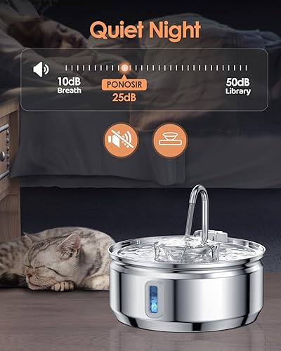 Miniatura 5 de Fuente de agua para gatos, fuente de agua mejorada de acero inoxidable para gatos en el interior de la bebida, dispensador automático de tazón de