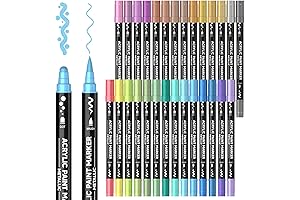 28 Metallic Colors Dual Tip Brush Marker, Acrylic Paint Pens for Rock...