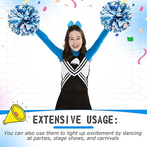 Miniatura 242 de Hanaive 3 pompones de animadora y lazo grande para animadora para el pelo, suministros metálicos para animadora de espíritu de equipo, deportes