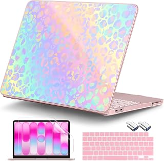 DONGKE Compatible with MacBook Neo 13 Inch Case 2026 A3404 A18 Pro chip & Touch ID, Plastic Hard Shell with Keyboard Cover, Screen Protector & Dust Plugs, Colorful Leopard