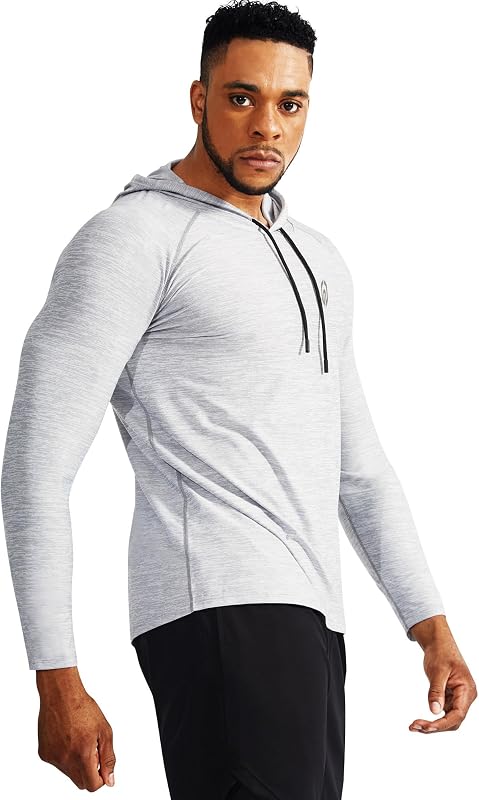 NELEUS Men's 3 Pack Dry Fit Running Shirt Long Sleeve Workout Athletic Shirts with Hoods,5071 Navy,Light Grey,Light Green,US S,EU M image 5