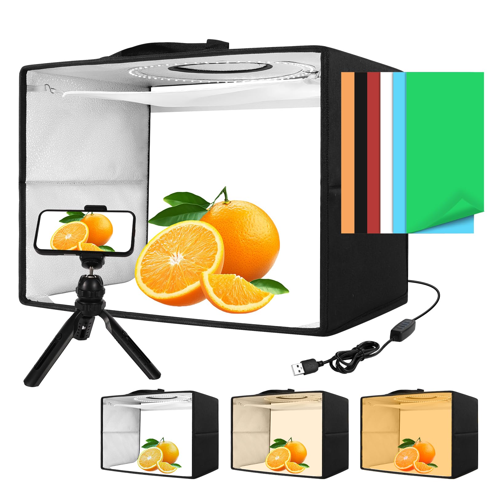 Light Box with Tripod, 16/20/24/32/47 Inch Lightbox with CRI>95 120 White Warm LED Light Beads. Portable Photo Light Box with 6 Colors PVC Backdrops. Dimmable Shooting Tent Kit for Studio Photography