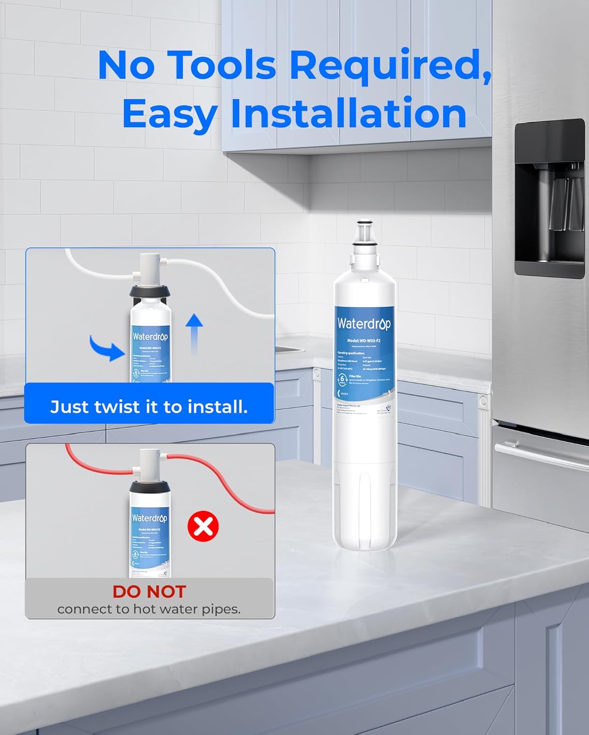 Waterdrop F-2000 4204490 Water Filter, Replacement for Sub-Zero 4204490, InSinkErator® F-1000 F-2000 F-3000 Filter and AquaPure AP Easy C-Complete, Sub Zero Water Filter Replacement, NSF/ANSI 42 - Image 9