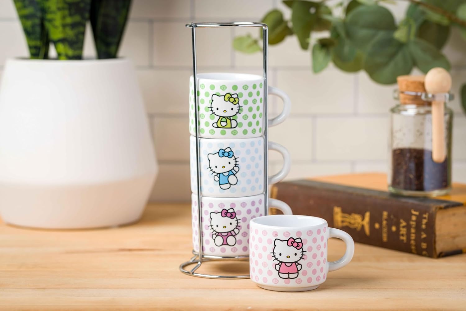 Silver Buffalo Sanrio Hello Kitty Polka Dots 4pc Stackable Ceramic Espresso Small Cup Set, 3 Ounces - Image 11