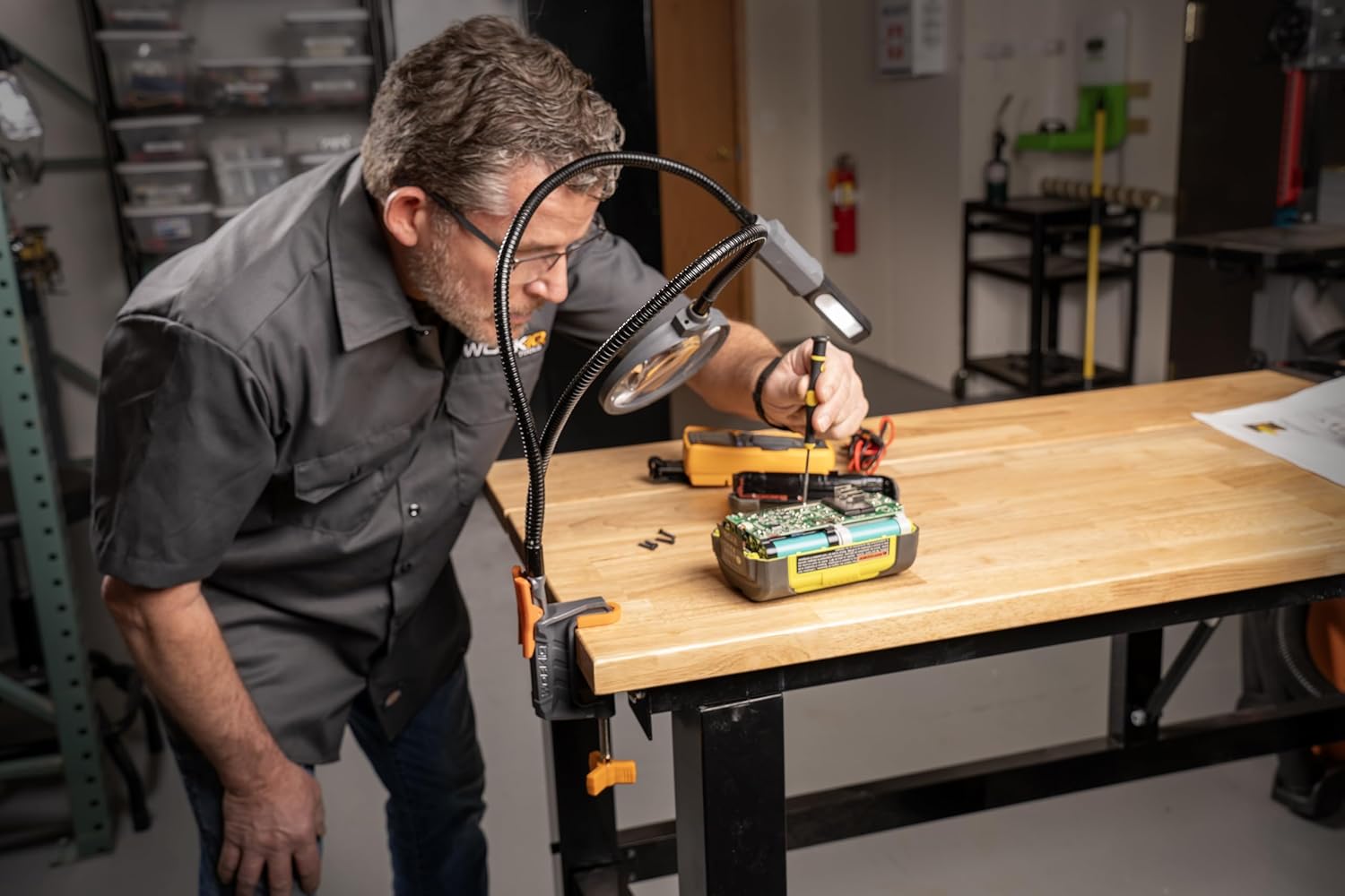 IQ Vise & IQ Connect | 360° Articulating Bench Vise & Hands-Free Accessory System with 3 Bench Mounts | Includes Vise Jaws, Magnifying Glass, Rechargeable Work Light & Cell Phone Holder