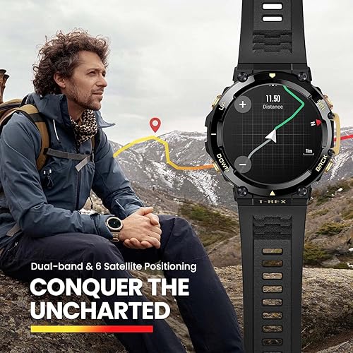 Miniatura 4 de Amazfit T-Rex 2 - Reloj inteligente resistente de 1.850 in, certificado militar, GPS de doble banda, duración de la batería de 24 días, Ember