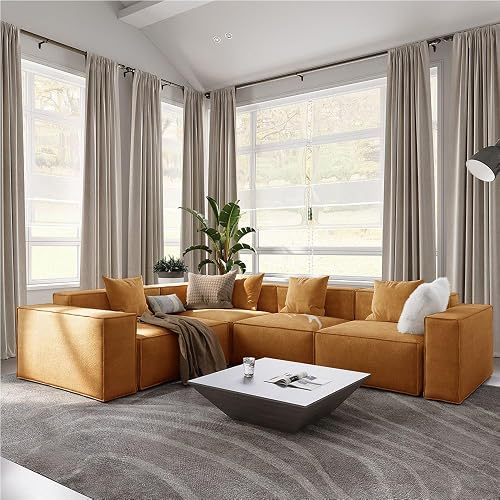 POVISON 112" Modern Modular Sectional Sofa for Living Room 25" Deep Seat Sofa Set Large Sectional Corner Couches Velvet 3 Seats Oversized Big Comfy Cloud Couch for House Office