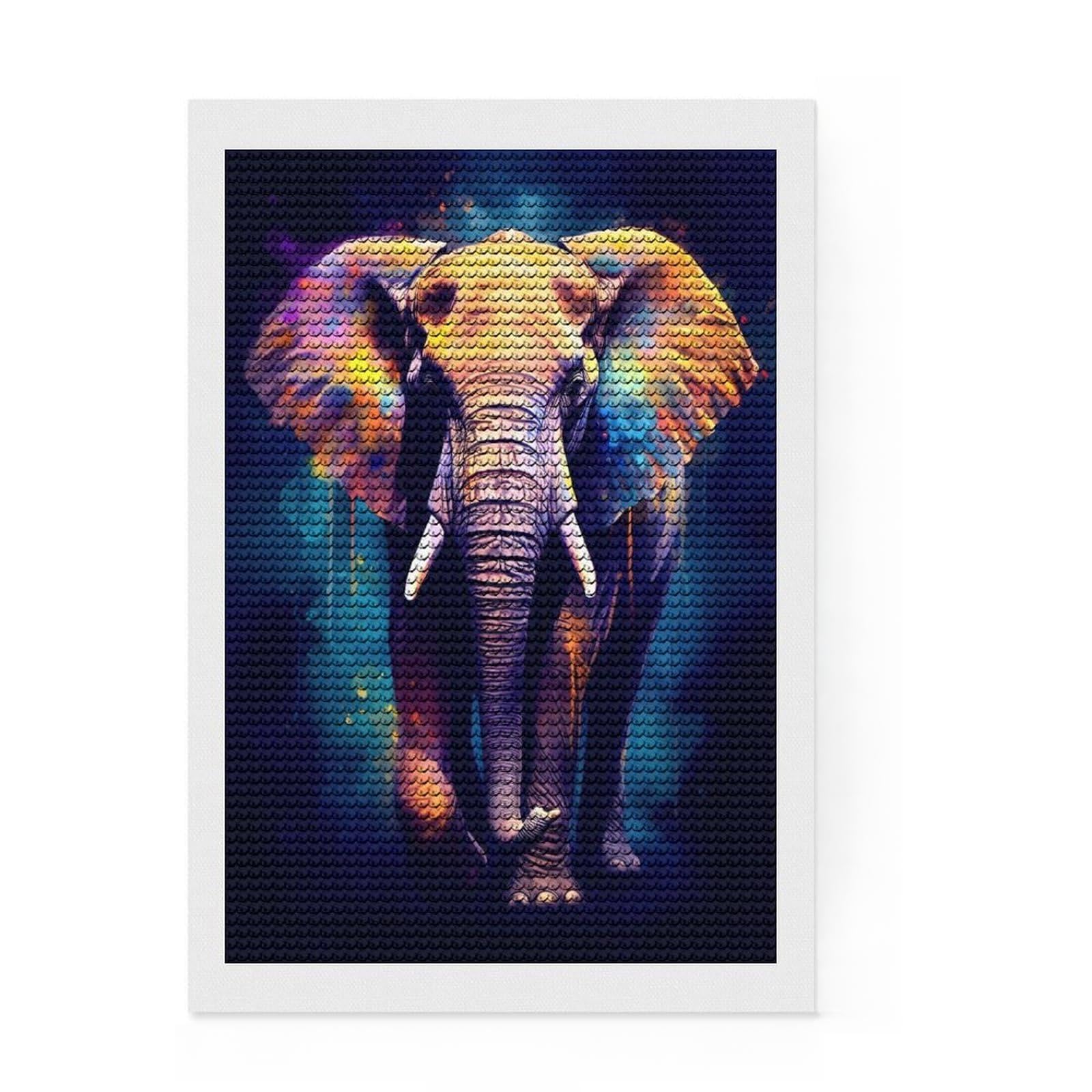 Junmoney Elephant Painting Round Drill Diamond Painting 8"x12", for Adults, Neat Printed Canvas, Holiday Gift Idea, Boho Decor, with Tool Kit