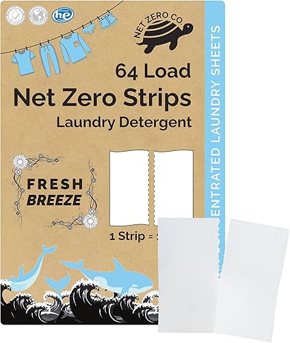 Net Zero Co - Net Zero Strips tiras de detergente para ropa 64 hojas de detergente ultra concentradas seguras para telas blancas y de colores brisa