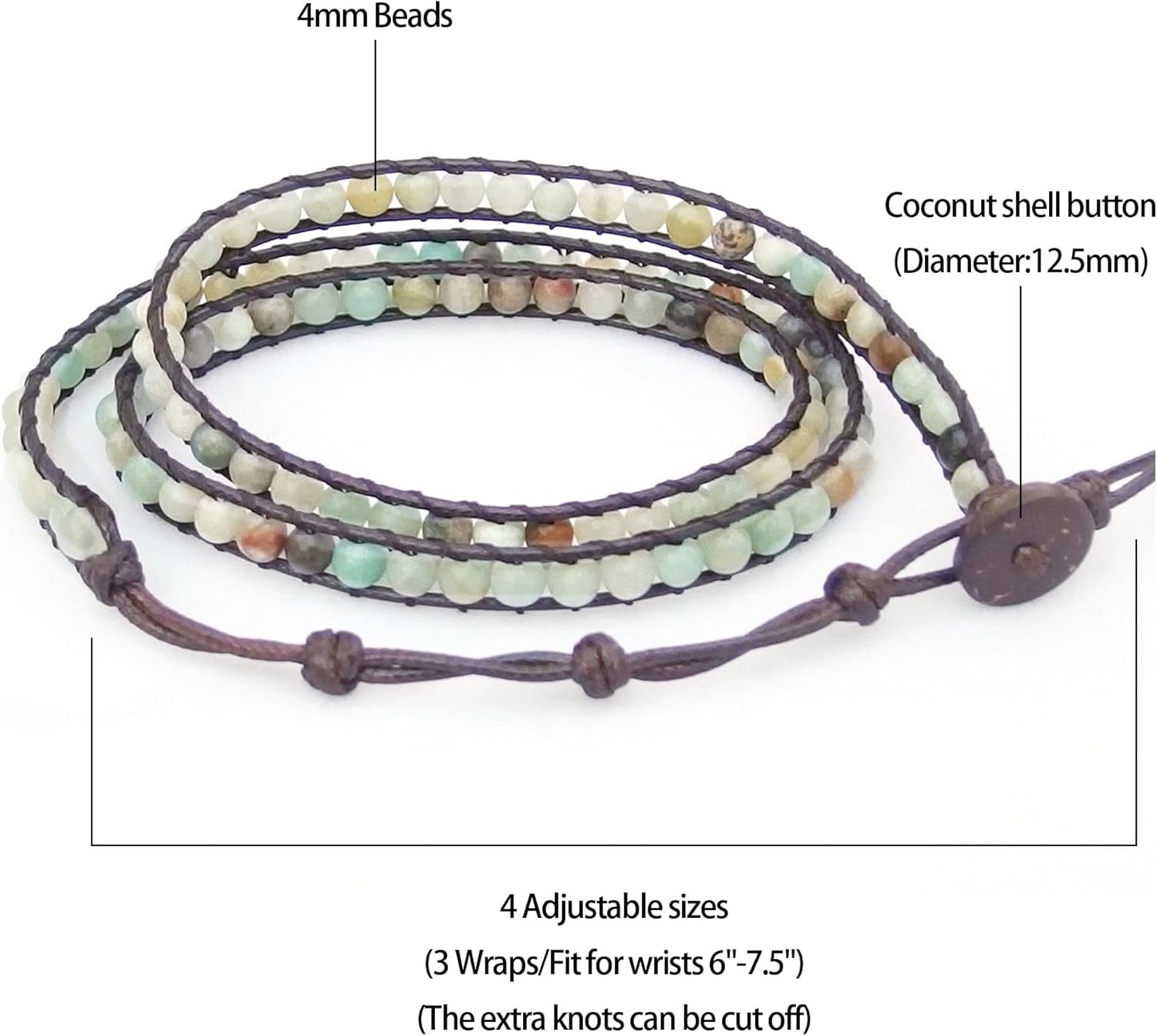 Genuine Stone Wrap Bracelets for Women Natural Crystal Beaded Wrap Bracelet 2/3/5 Adjustable Bohemian Bracelets Jewelry Gifts for Women Mom - Image 5