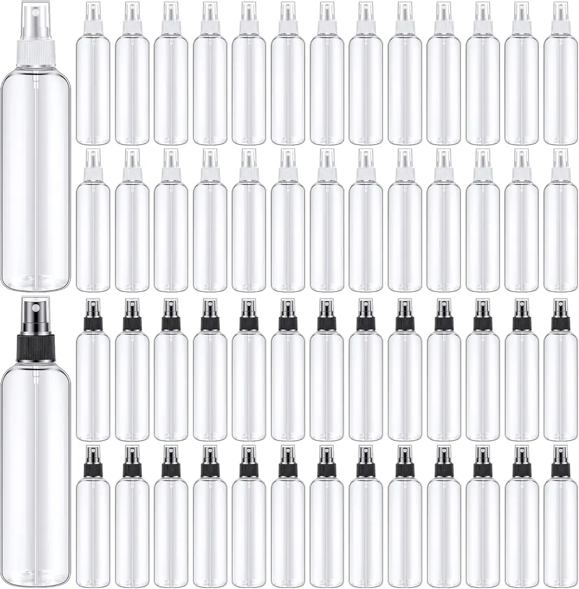 32 Pcs 8 oz Spray Bottles Fine Mist Empty Clear Plastic Spray Bottles Refillable Mist Sprayer Cosmetic Pump Containers Misting Bottle with Spray Cap for Essential Oils Travel Perfumes (Black, White)