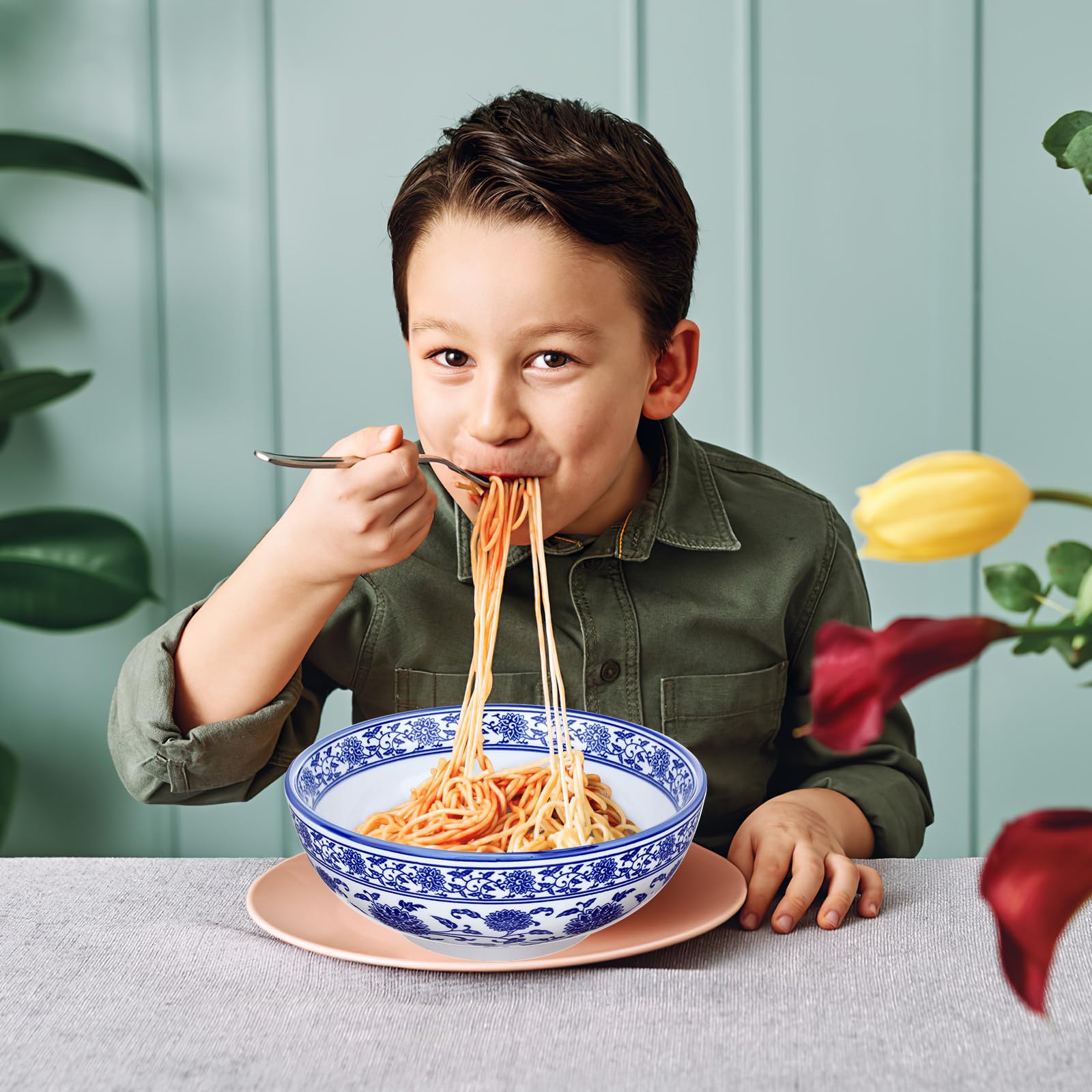 Ciieeo Tazón de Cerámica Azul para Cocina Casera, Adecuado para Sopas y Ensaladas, Diseño Tradicional Chino, Resistente y Versátil para Uso en Restaurantes