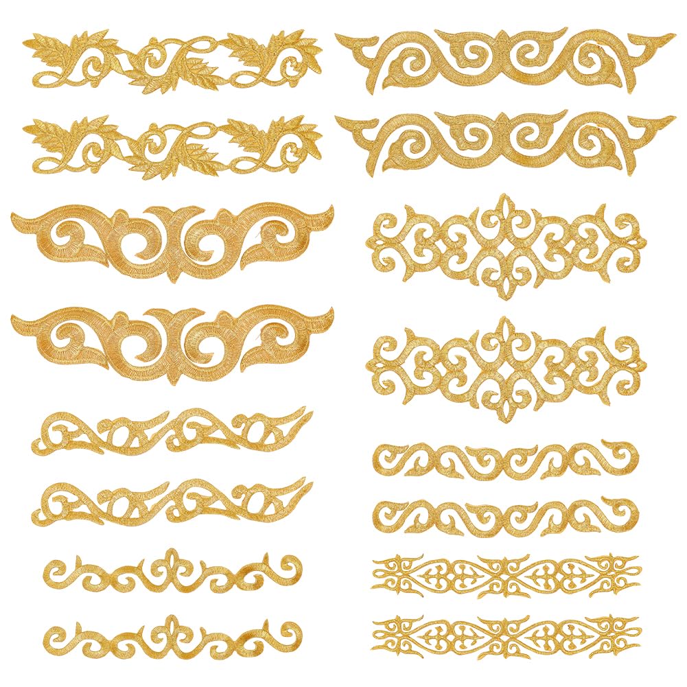 NBEADS 16 Pcs 8 Styles Gold Lace Flower Embroidery Patch, Ethnic Style Flower Appliques Iron on/Sew on Applique Patches Sewing Craft Decoration for Clothes Decoration and DIY Craft