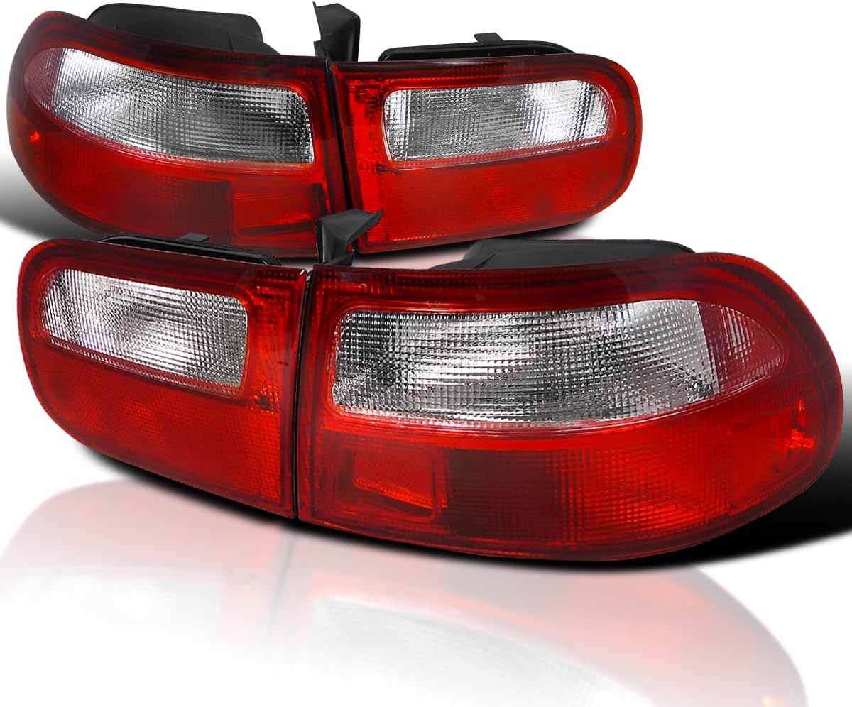 SPEC-D TUNING Red Clear Lens Tail Lights Compatible with 1992-1995 Honda Civic 3-Door Hatchback, Left + Right Pair Assembly