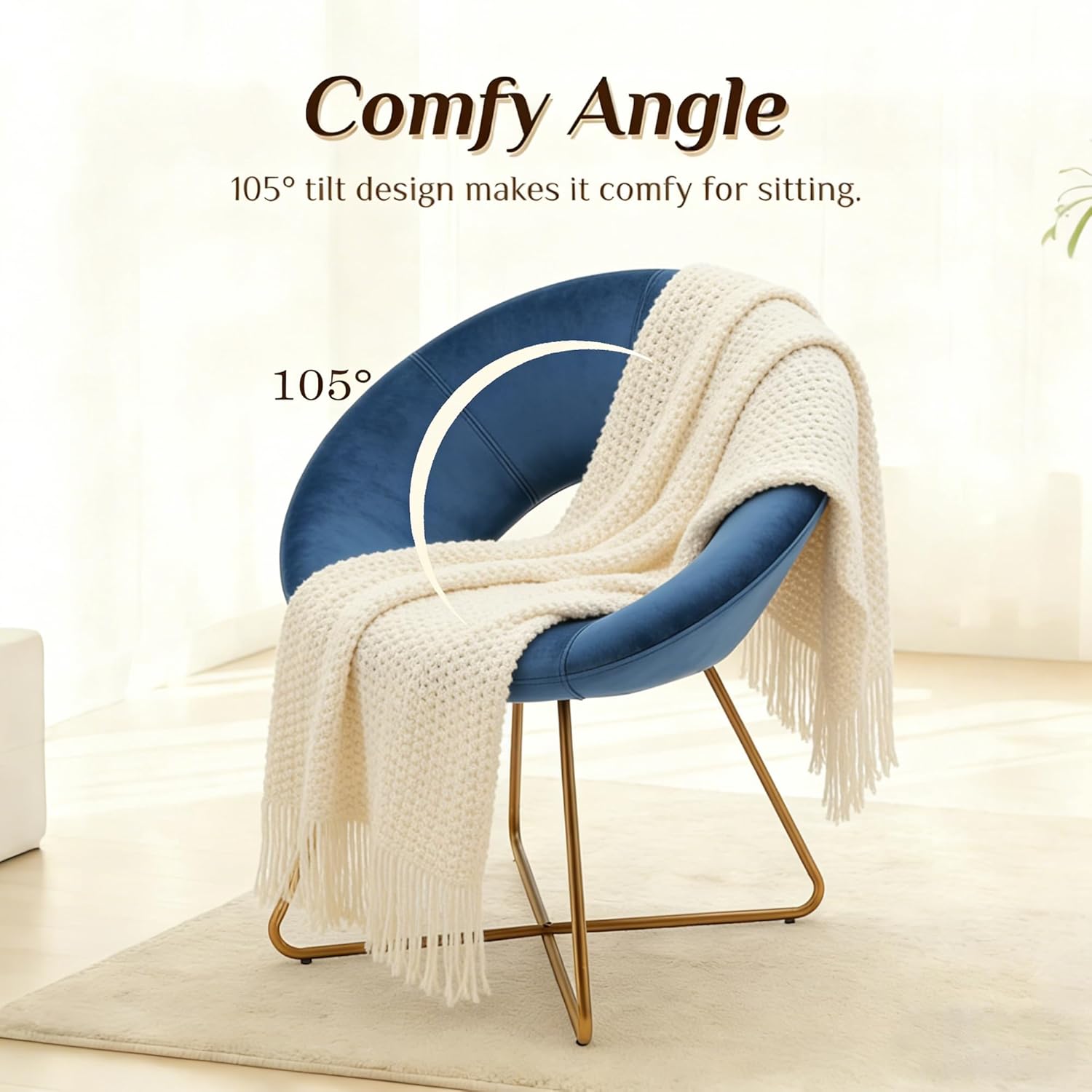 DUHOME Modern Accent Velvet Chairs Single Sofa Comfy Upholstered Arm Chair Mid-Century Leisure Lounge Chairs with Golden Metal Frame Legs Set of 2 Blue