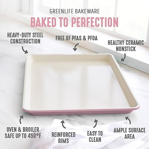 Miniatura 3 de GreenLife Bakeware Bandeja para Hornear de Galletas Media Hoja de 18" x 13", Antiadherente Cerámico Saludable Sin PFAS No Tóxico, Seguro para Horno