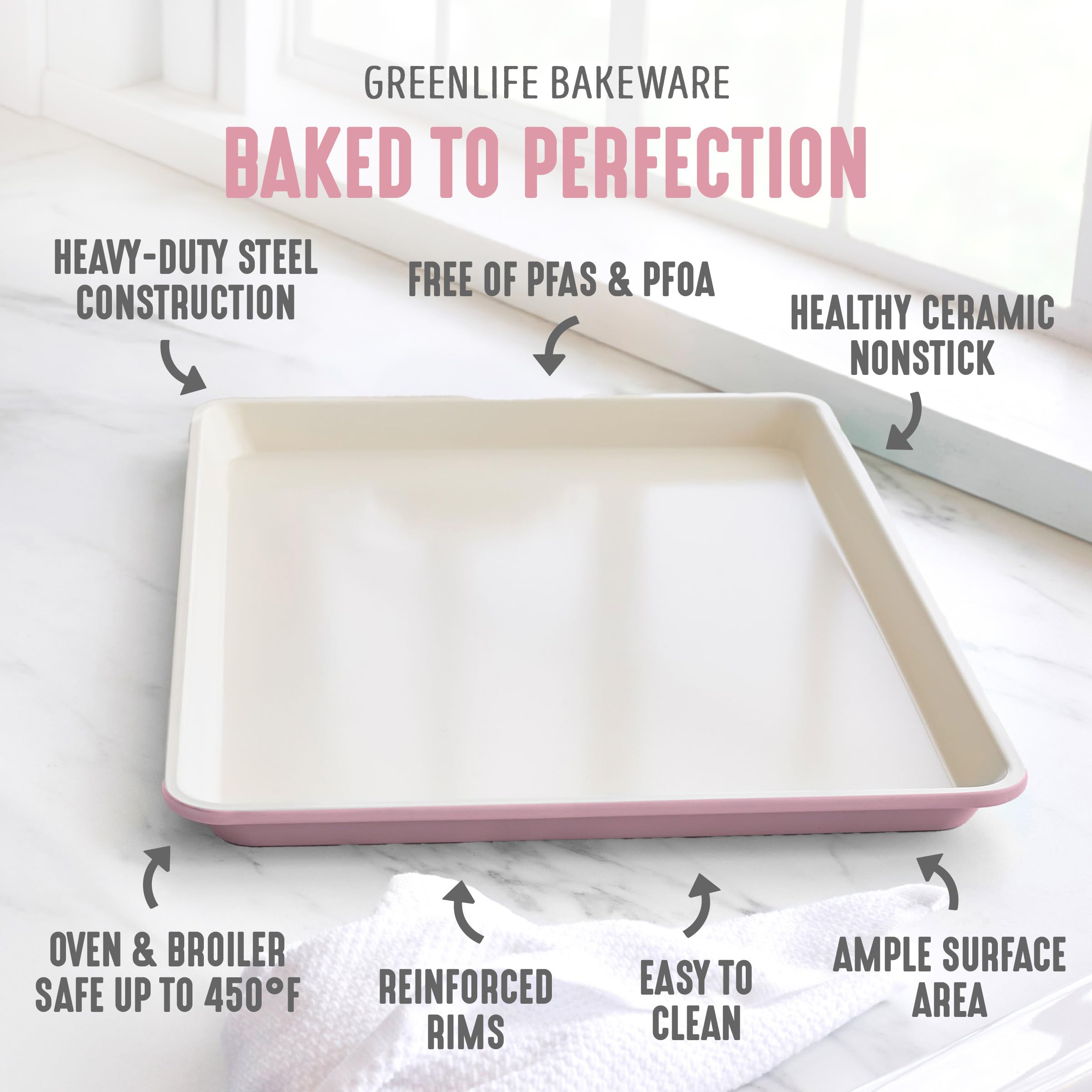 GreenLife Bakeware - Hoja antiadherente para galletas (33 x 45 cm), color rosa