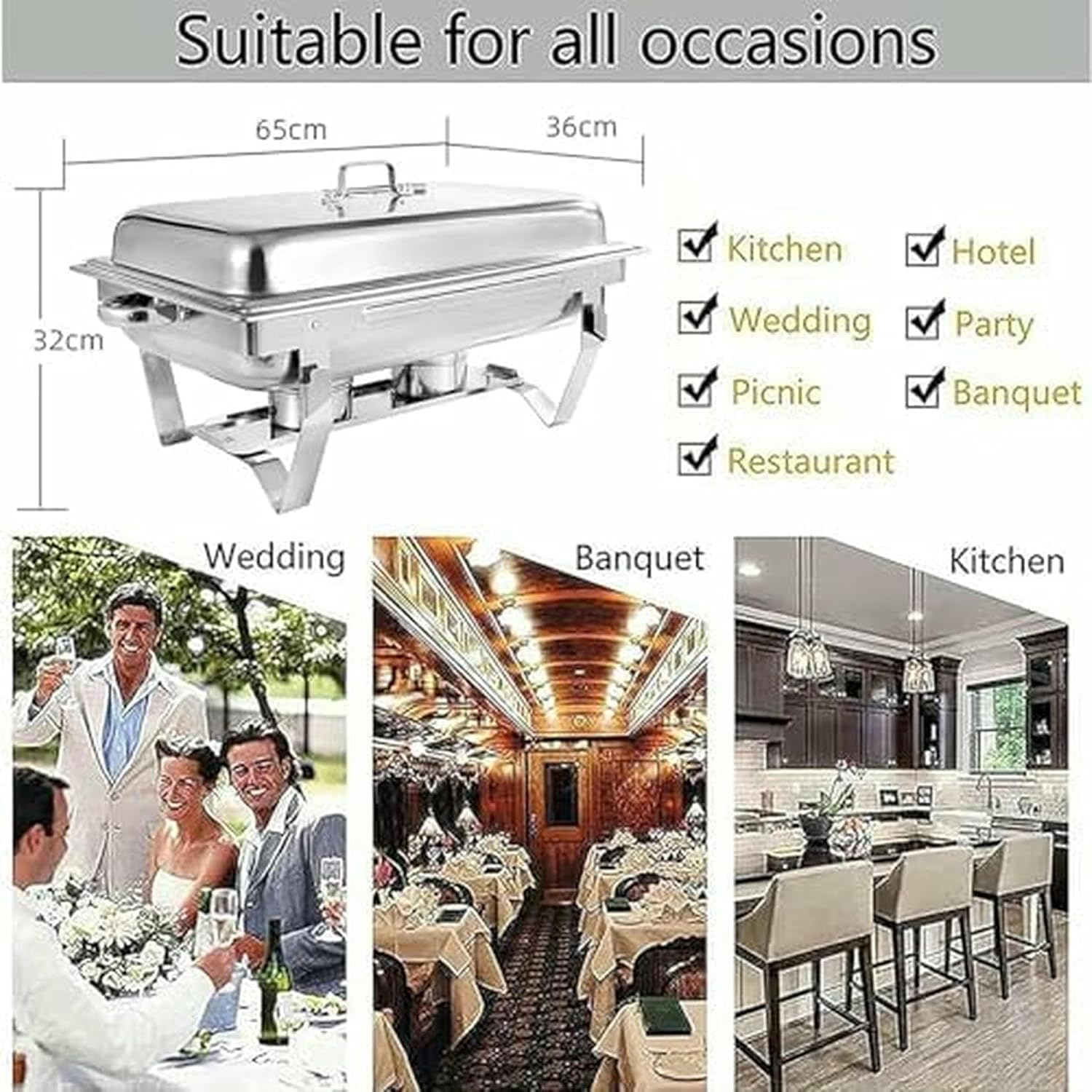 Buffet Server Piatti di Servizio, Chafing Dish Catering Buffet Set, Set da 9 Litri-Buffet Servers E Scaldabagni, per Party, Feste, Matrimoni, Banchetti, Argento