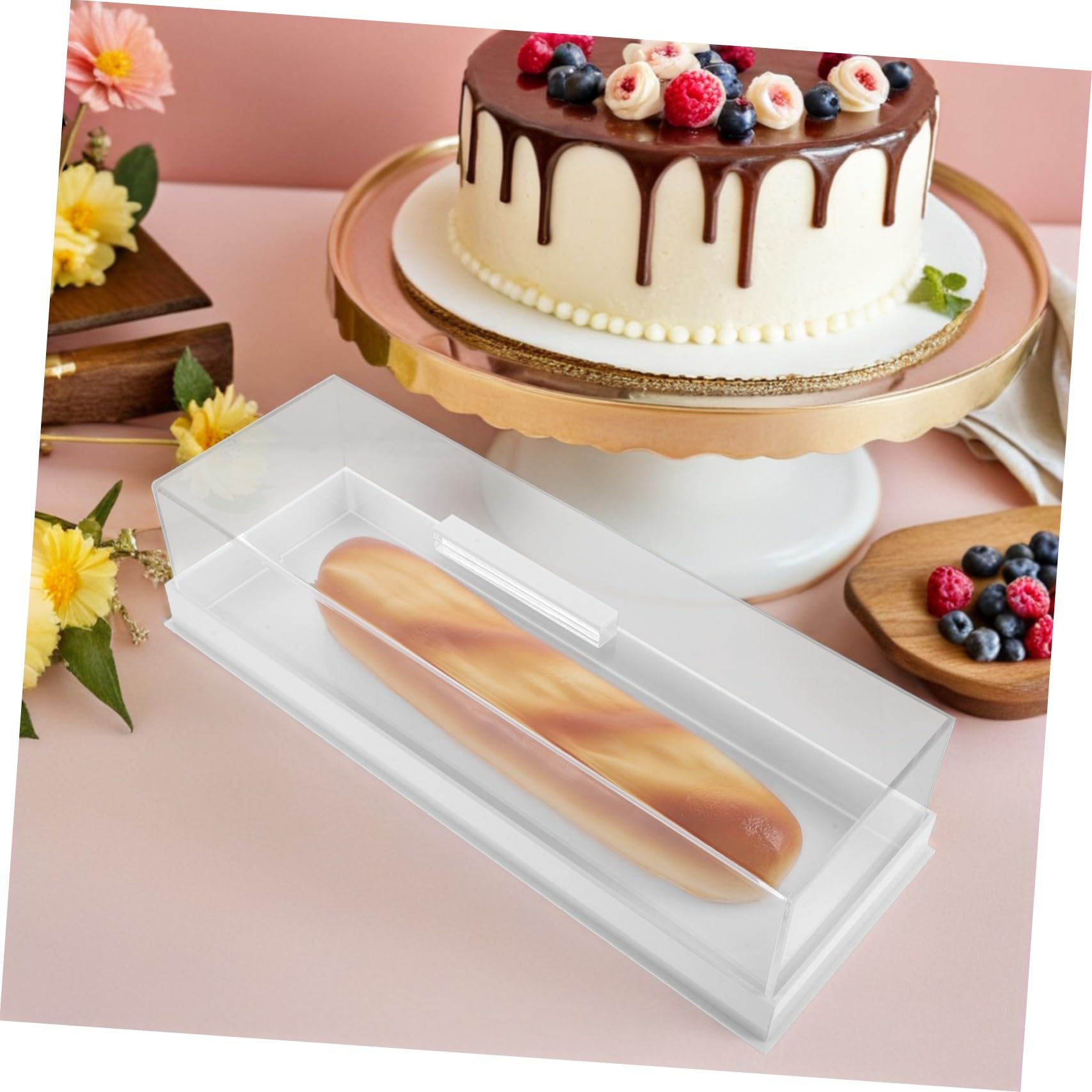 Caja de Presentación Rectangular de Acrílico para Pasteles con Tapa Bandeja de Pan para Panadería Cafetería y Hogar Soporte de Postre Transparente