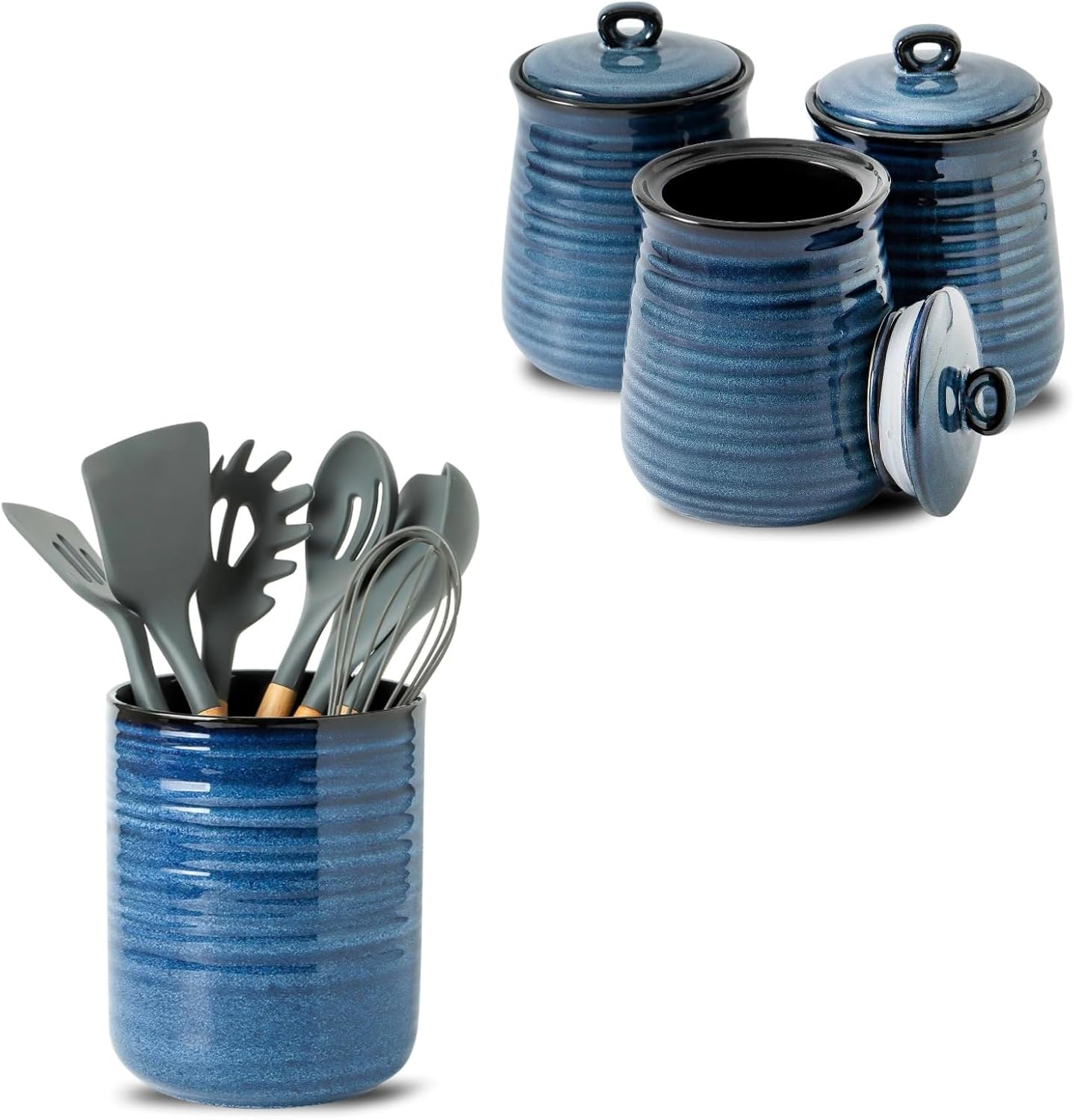 Hasense Blue Ceramic Kitchen Organizer Set