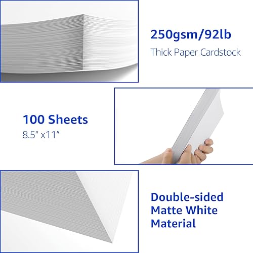 Miniatura 3 de 100 hojas de cartulina blanca de 8.5 x 11, papel de impresora de cartulina gruesa de 92 libras8.82 ozm, para invitaciones, impresión, invitaciones,