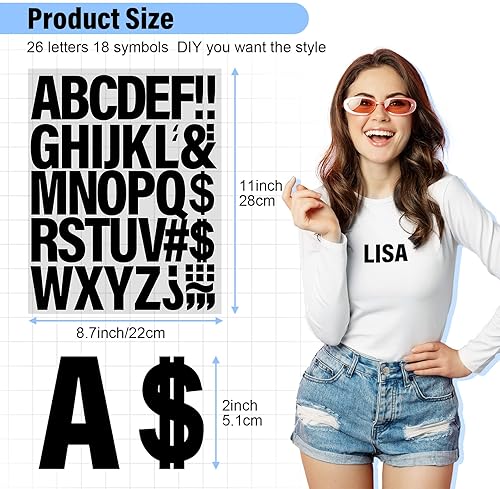 Miniatura 9 de 10 hojas de 440 letras para planchar para ropa, letras de transferencia de calor de 2 pulgadas, letras rojas de vinilo para planchar con letras de