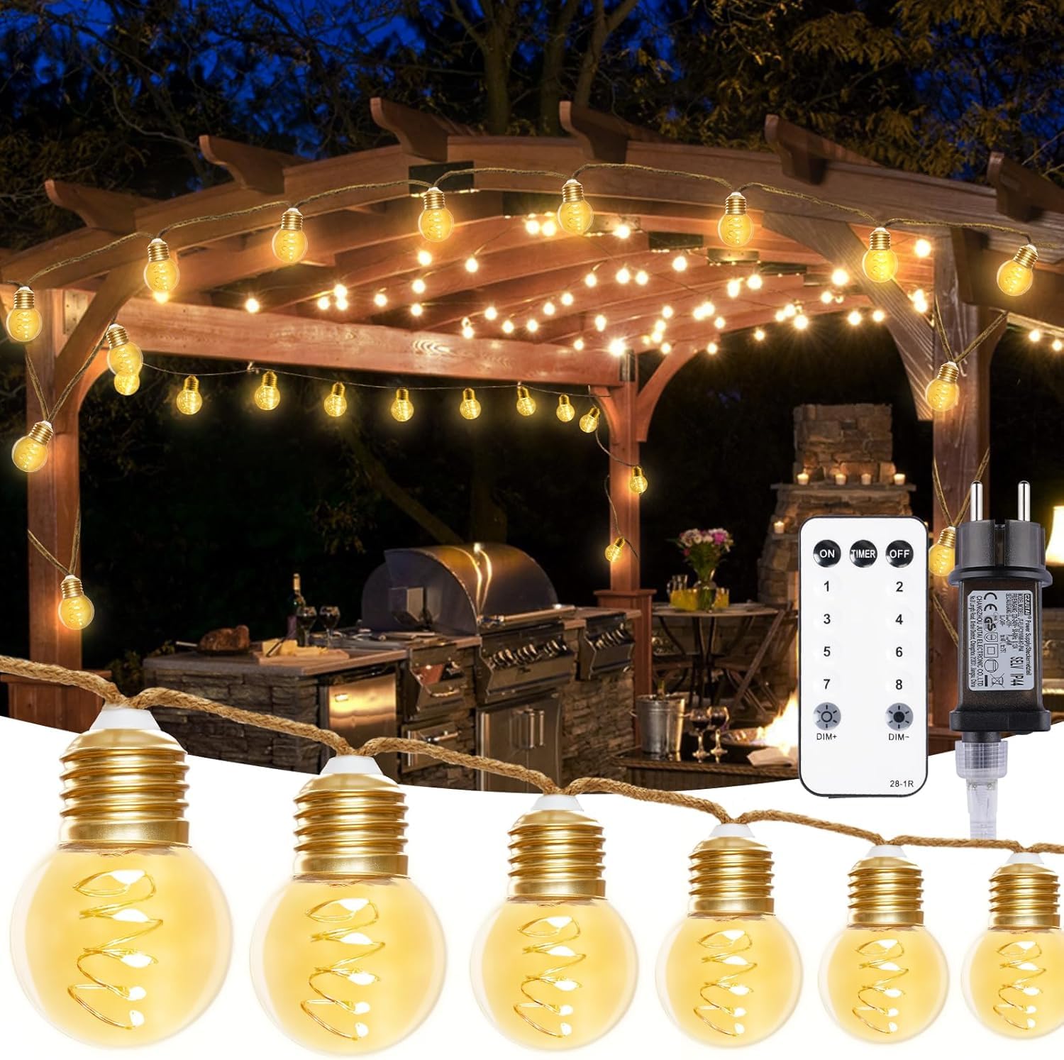 StarryEver LED Lichterkette Außen, Vintage 12M Warmweiß Lichterkette Strombetrieben Aussen, Bruchsicher G45 40 LED Outdoor Lichterkette mit Stecker,Lichterketten Glühbirnen Beleuchtung für Zelt Café