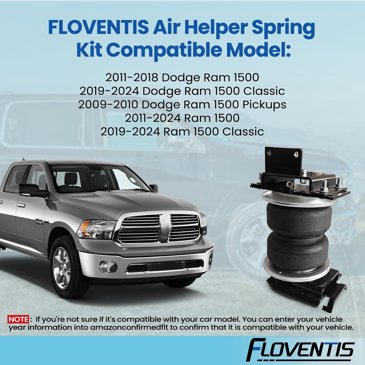 2PCS Air Spring Bags Suspension Kit for 2011-2024 Dodge Ram 1500 and Ram 1500 Classic Pickups LoadLifter Rear Helper Bag Spring Towing 5000 lbs (7X57365)