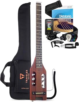 Traveler Guitar Ultra-Light Acoustic Guitar | Portable Acoustic-Electric Guitar | Full 24 3/4" Scale with Custom Gig Bag | DAddario Phosphor Bronze Acoustic Guitar Strings and DAddario Accessory Set
