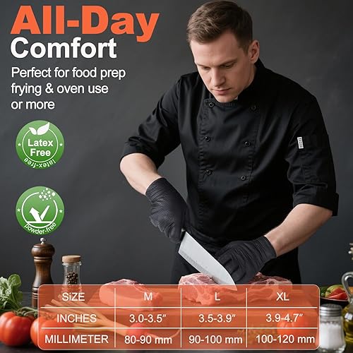 Miniatura 7 de Guantes de nitrilo desechables de 10 mil de goma negra resistente a los productos químicos, guantes de mecánico resistentes, sin látex, agarre de