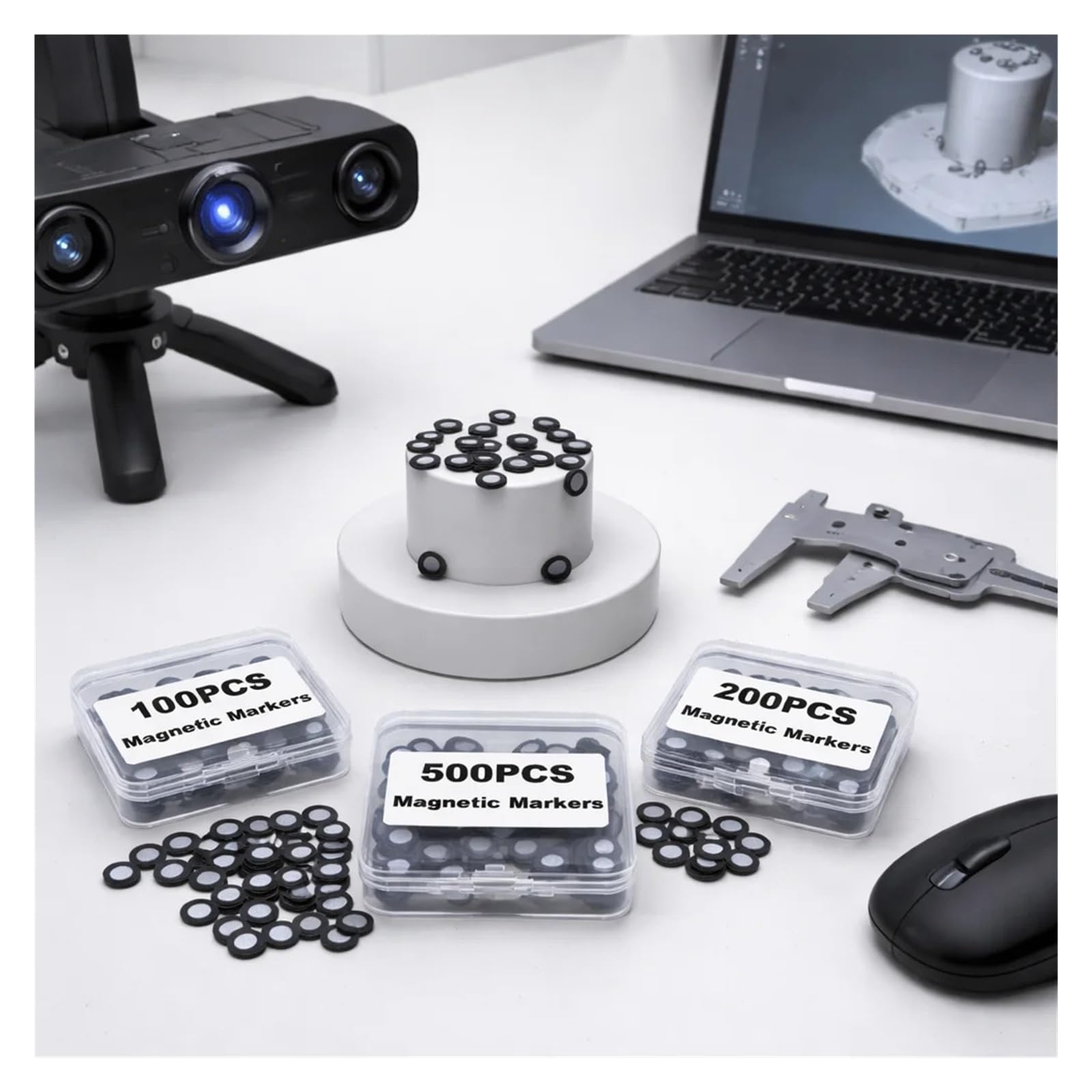 Magnetyczne kropki śledzące 3D 6 mm ID 10 mm OD Odblaskowe rozproszone cele pozycjonowania do drukowania 3D i inżynierii odwrotnej(200pcs)