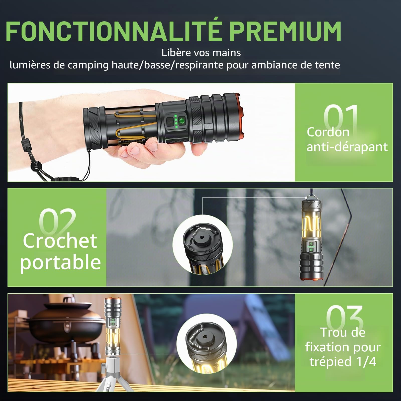 Lampe Torche LED Ultra Puissante, 900000 Lumens Lampe Torche Rechargeable avec Lumière Camping, Zoomable, 11 Modes, Étanche Portable Tactique Militaire Lampe de Poche pour Camping Randonnée Urgence