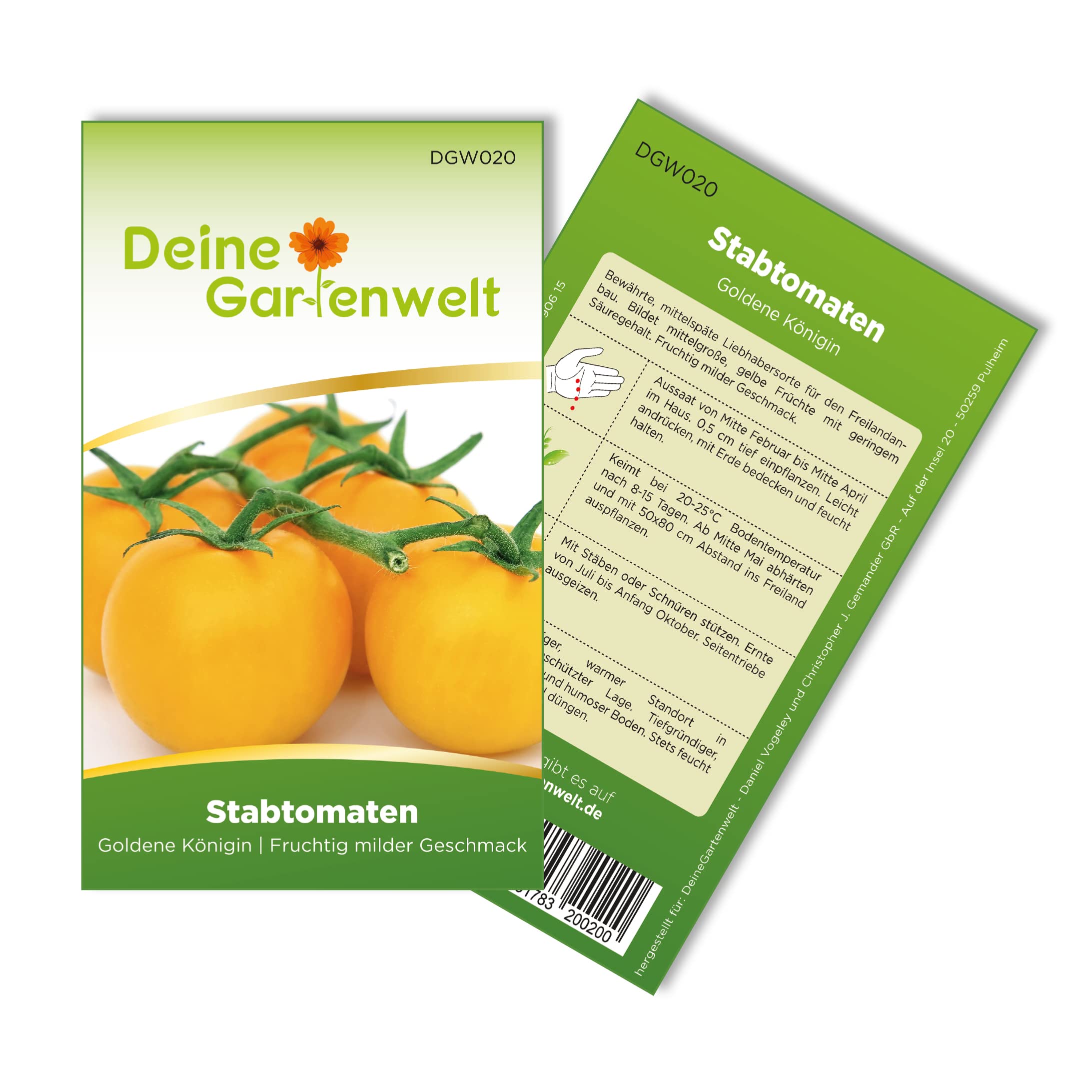 Stabtomaten Goldene Königin Samen - Solanum lycopersicum - Tomatensamen - Gemüsesamen - Saatgut für 20 Pflanzen – 3er Pack (3x) – je Packung für 20 Pflanzen (gesamt 60)