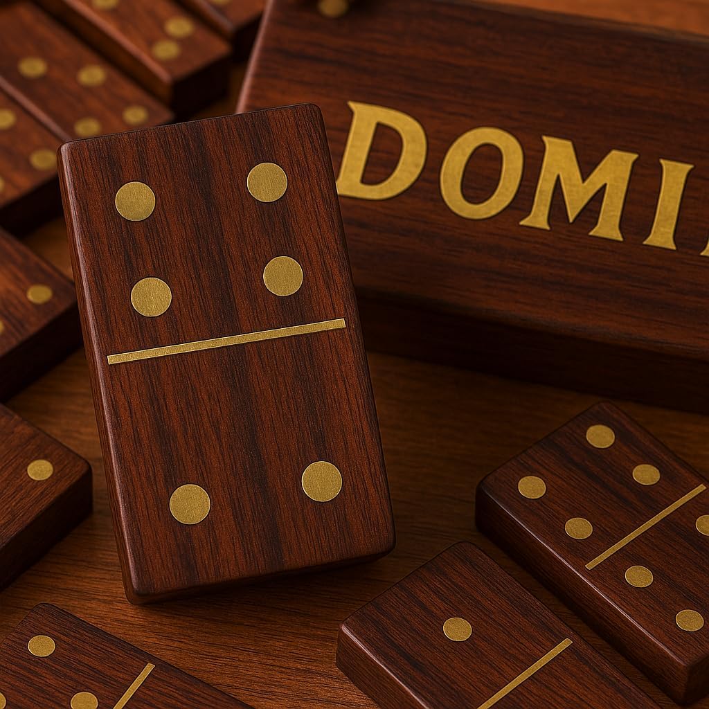 TOSQP27 Gift Domino Set Family Board Game 28 Piece Dominoes Tiles Handcrafted Classic Numbers Table Game Indoor Outdoor with Wooden Storage Case