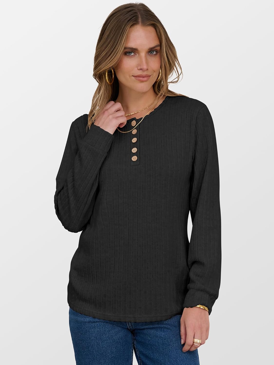 ANRABESS Womens Long Sleeve Henley Shirts Button Down Tunic Tops Fall Lightweight Sweaters Business Casual Blouses 2025 - Image 6