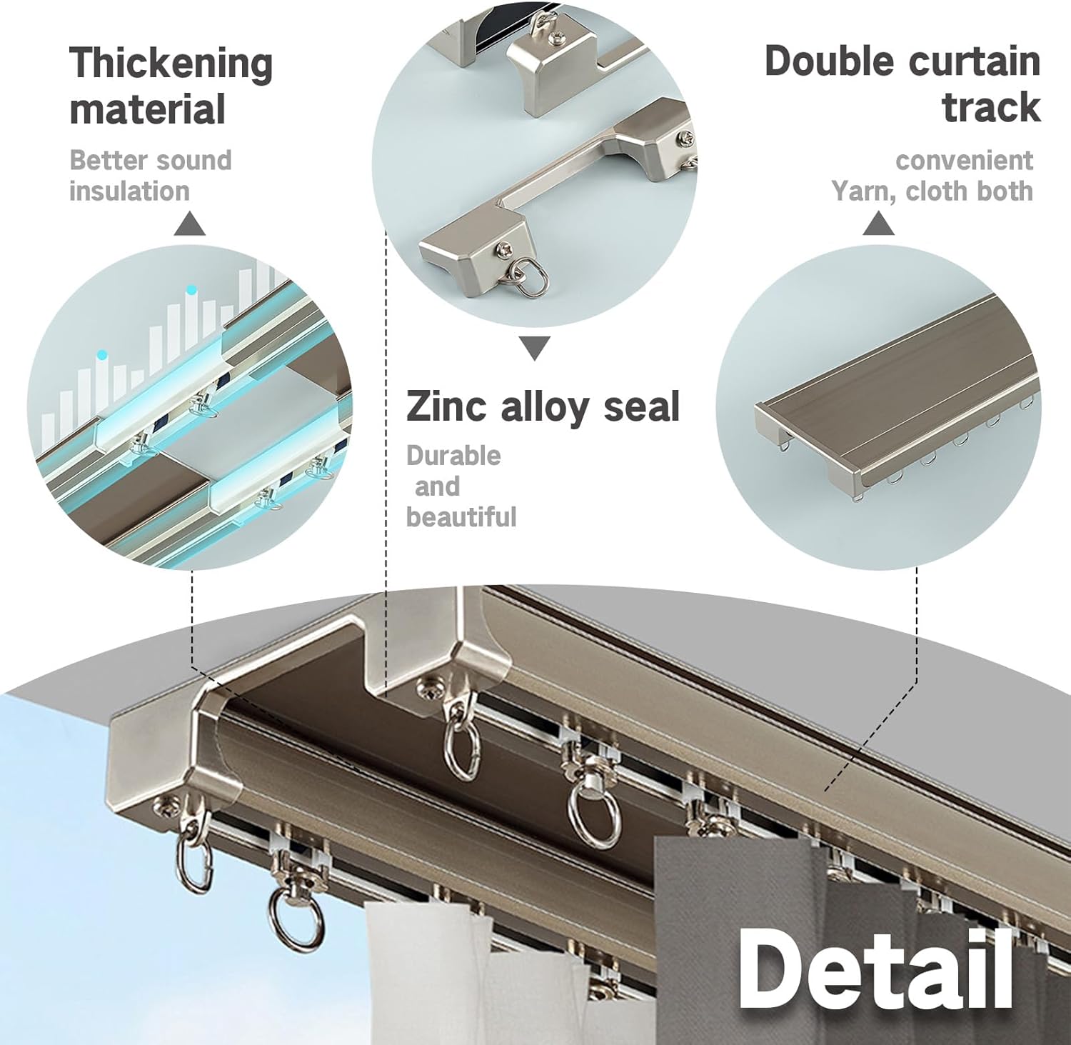 Double Curtain Track, Heavy-Duty Aluminum Curtain Track Ceiling Mount with Mute Rollers for Drapes, Room Dividers,and Hospital, Easy Install