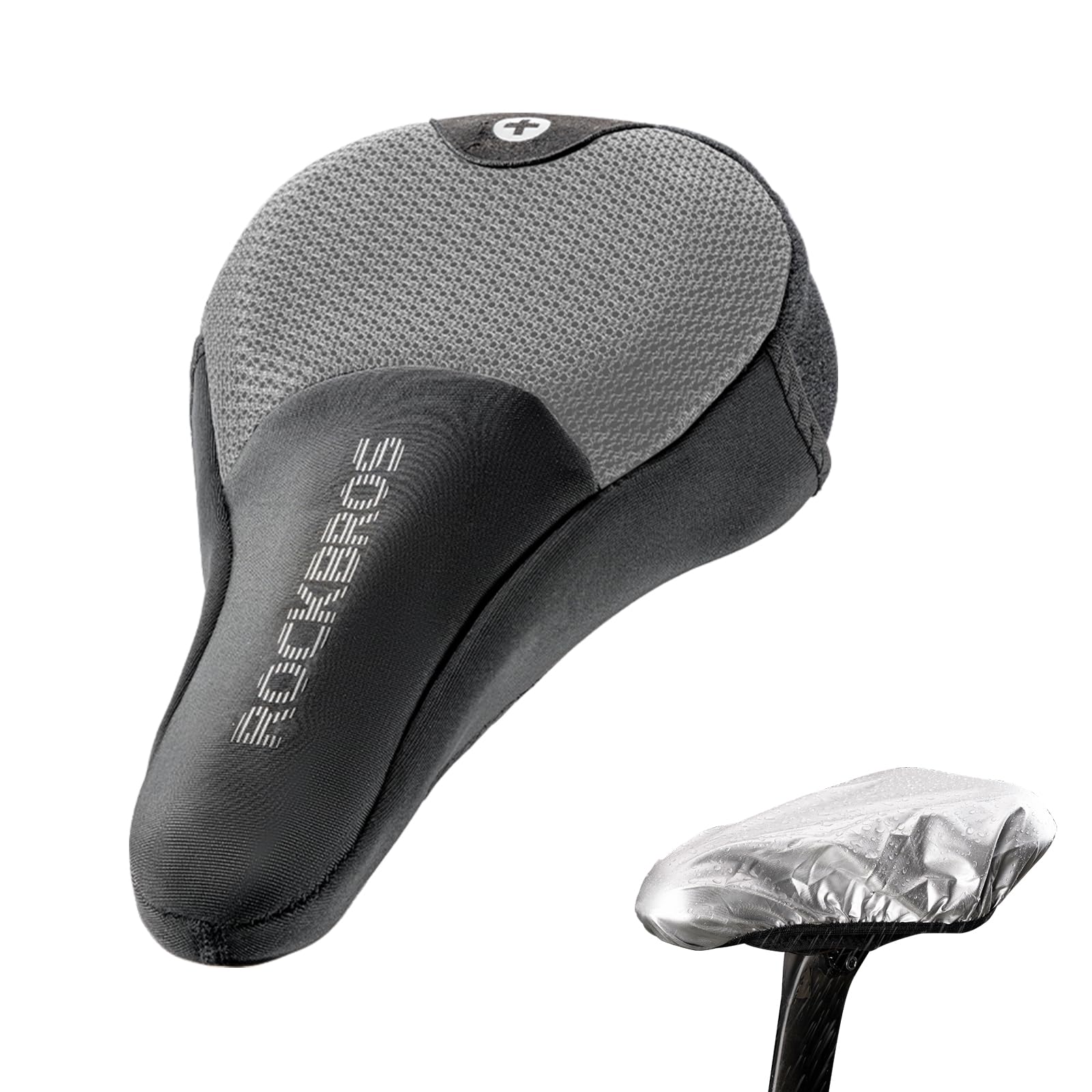ROCKBROS Padded Bike Seat Cover for Women/Men Soft Comfortable Memory Foam Bicycle Saddle Cushion Exercise Road Mountain Bike Saddle Cushion with Waterproof Rain Cover Grey L