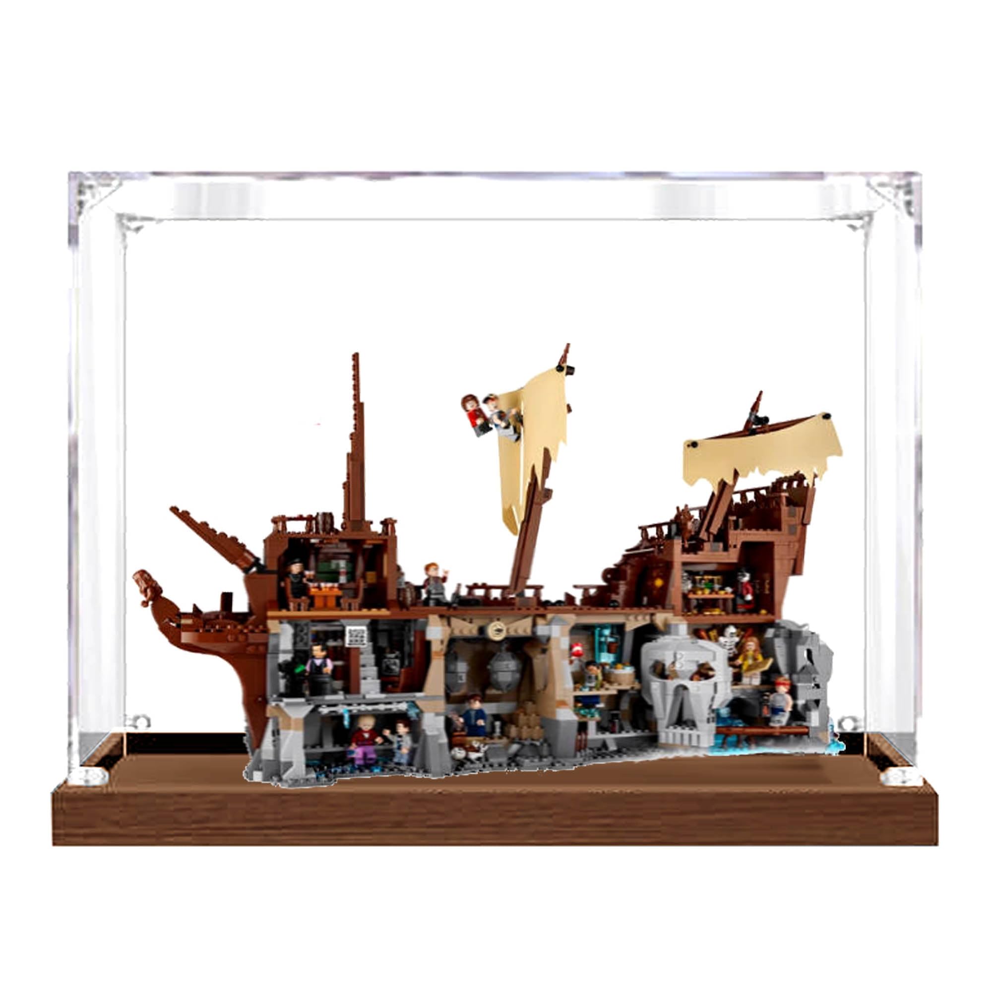 Ddxmml Wood Base 3Mm Acrylic Display Case Compatible With Lego 21363 The Goonies Pirate Ship Toys Sets,Dustproof, Storage Box,Compatible With 21363(Display Box Only, Kit Not Included) (Wood Base 3Mm)