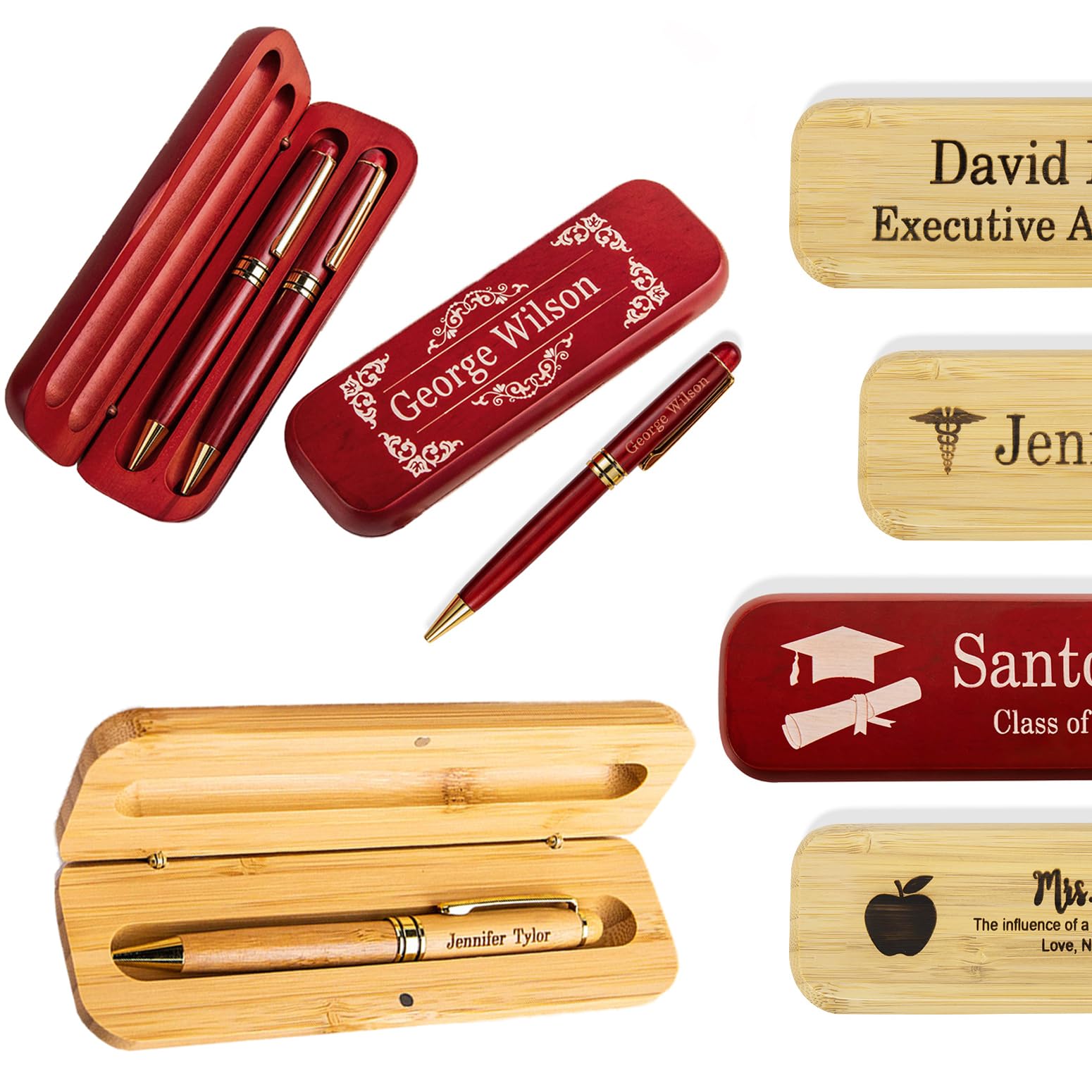 Getname NecklaceGetname Necklace Personalized Pen Pen Case Set Graduation Gift Custom Engraved Ballpoint Pen Set Gift for Student Teacher Doctor Lawyer Engraved Pen with Wood Pen Holder Case Boss Gift Ceo Gifts