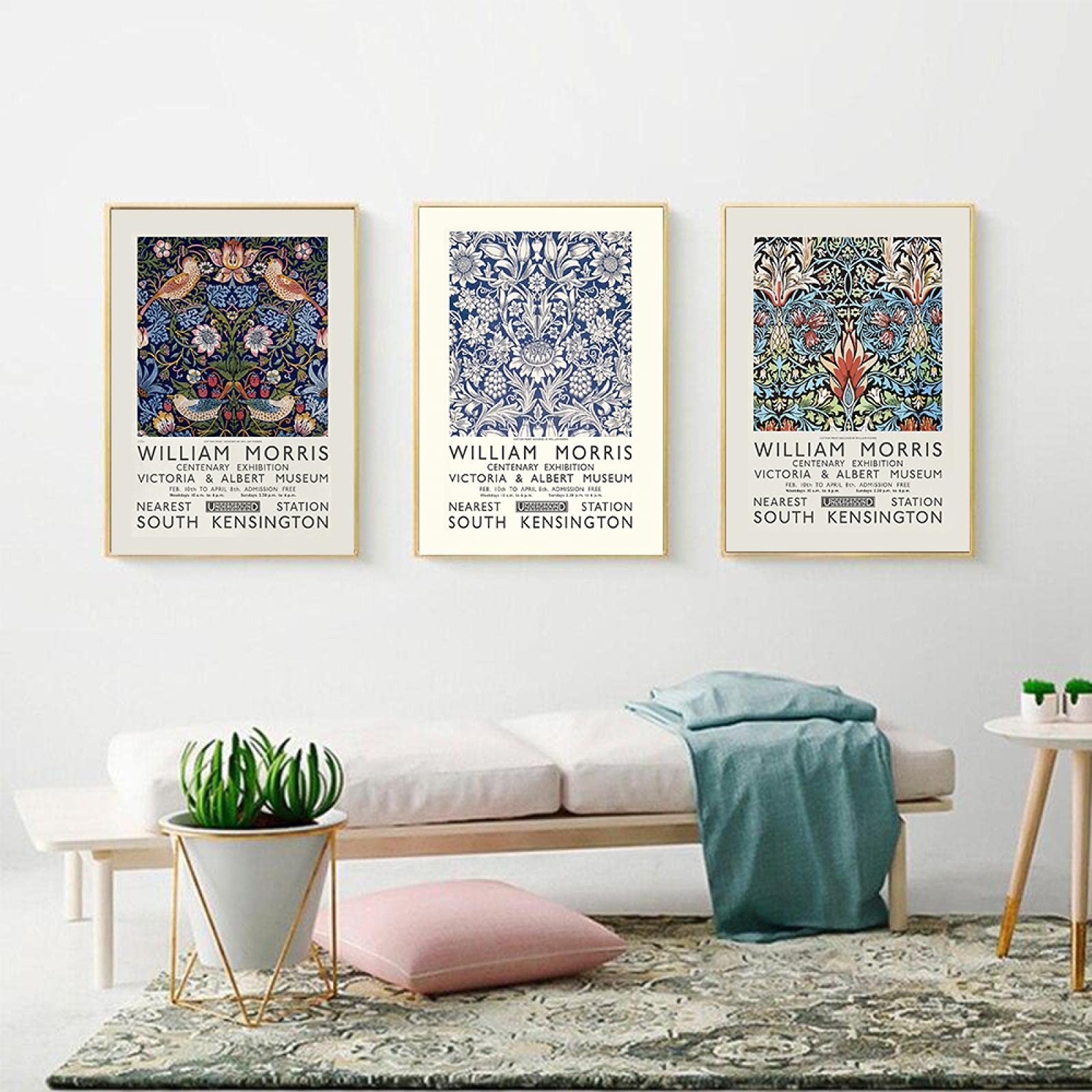 SDVIB London Underground Art Nouveau Pittura William Morris Stampa su Tela Victoria and Albert Museum Exhibition Poster Wall Decor 70x90cm-3 Pezzi Senza Cornice