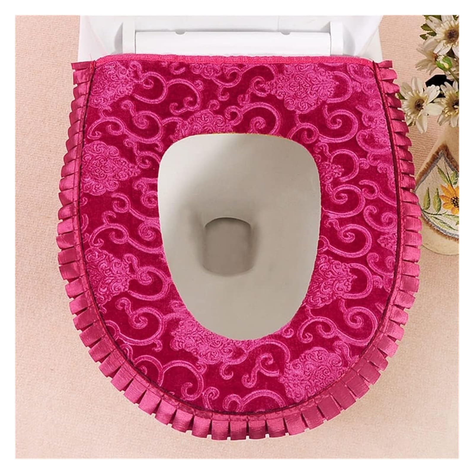 KFGISD CushionBathroom Toilet lid Toilet Washable Warm Cushion Cover Cushion Home Decoration ，Toilet Seat Covers(Red)