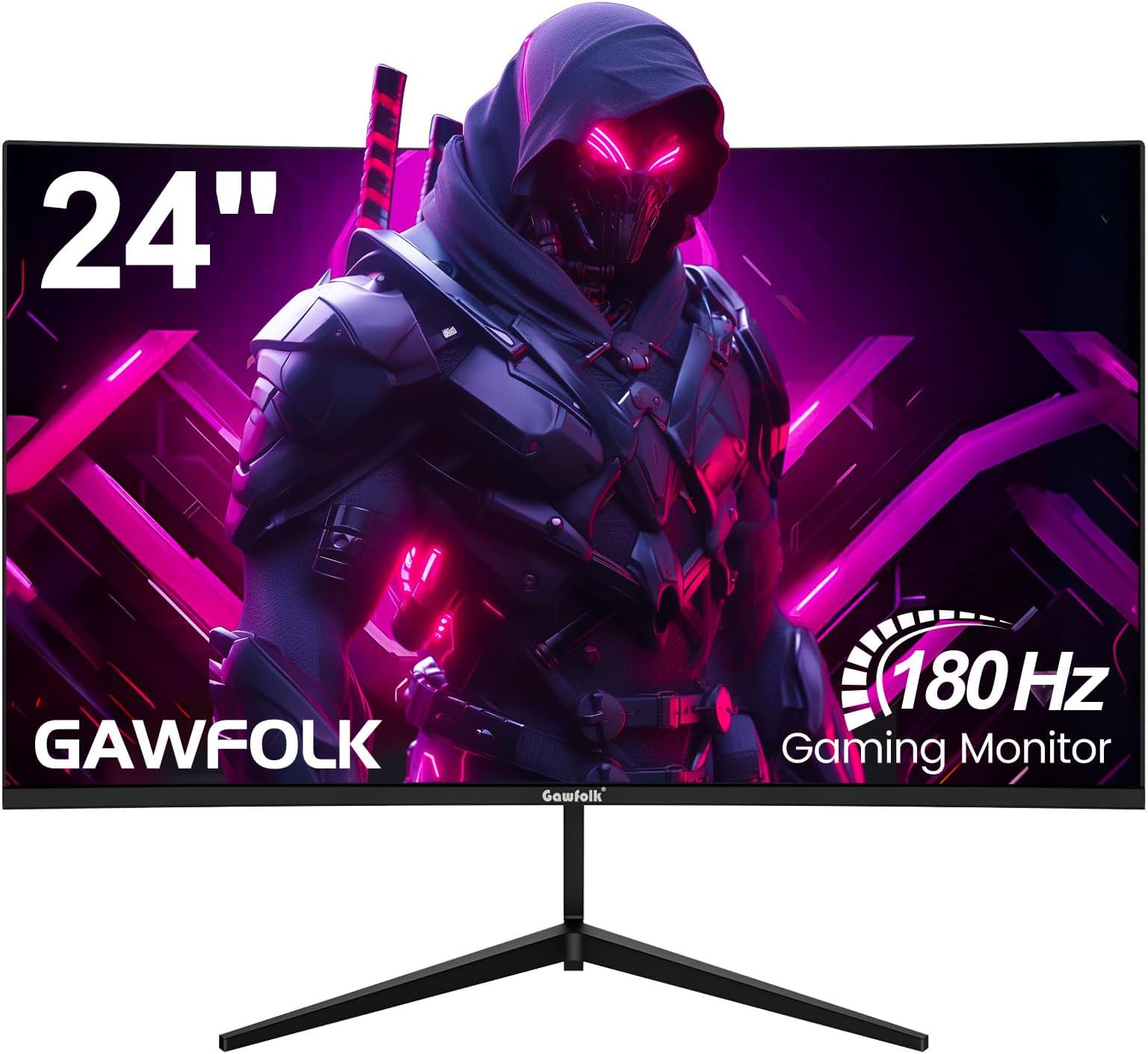 24" inch Gaming Monitor 180Hz FHD Curved Computer Display Screen 1080P(1920x1080) 3000R Fast 1ms(GTG) 99% sRGB FreeSync For eSports gamers and office home
