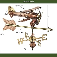 Vista 2 de Good Directions Biplane con veleta de flecha, incluye poste de jardín, cobre puro, veletas de avión, decoración de aviación
