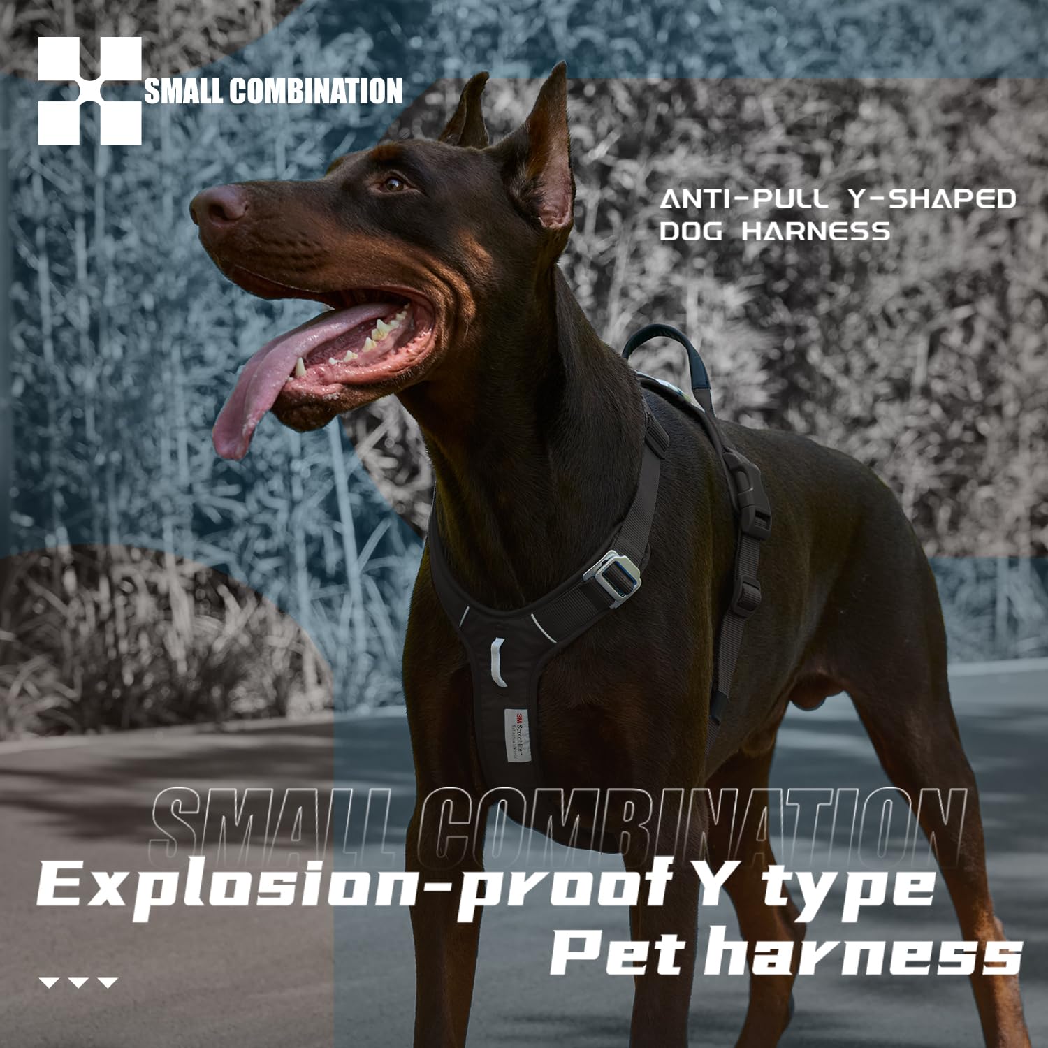 Arnés ajustable para perro con asa, acolchado cómodo, para perros pequeños, medianos y grandes (color negro, talla S)
